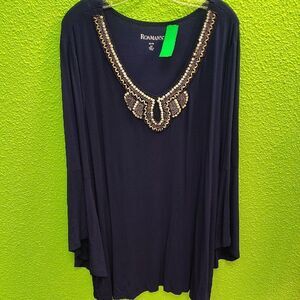 Roaman's Black and Gold Embellished Tunic